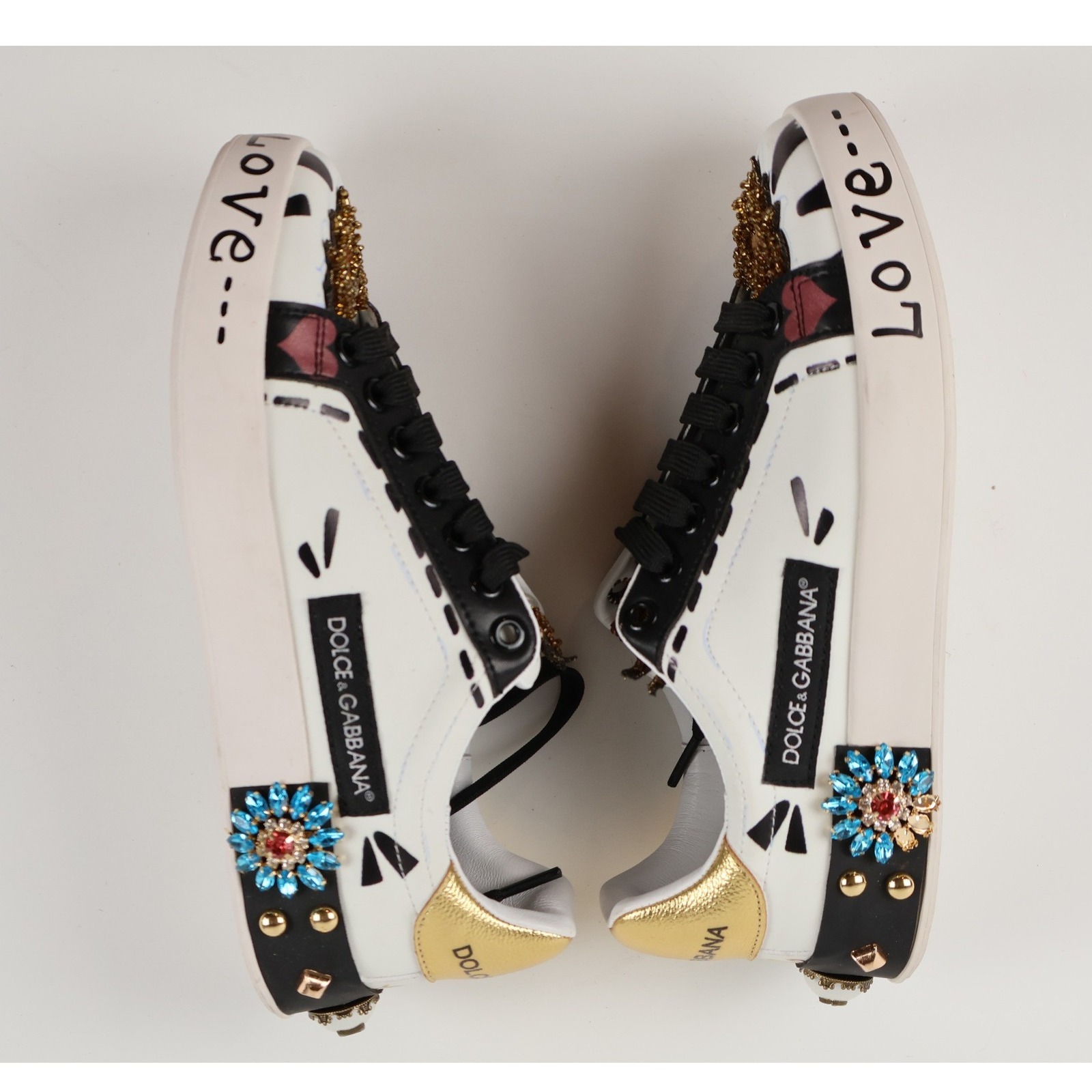 Dolce & Gabbana Portofino Embellished Sneakers White Multi 35 Leather Nwt